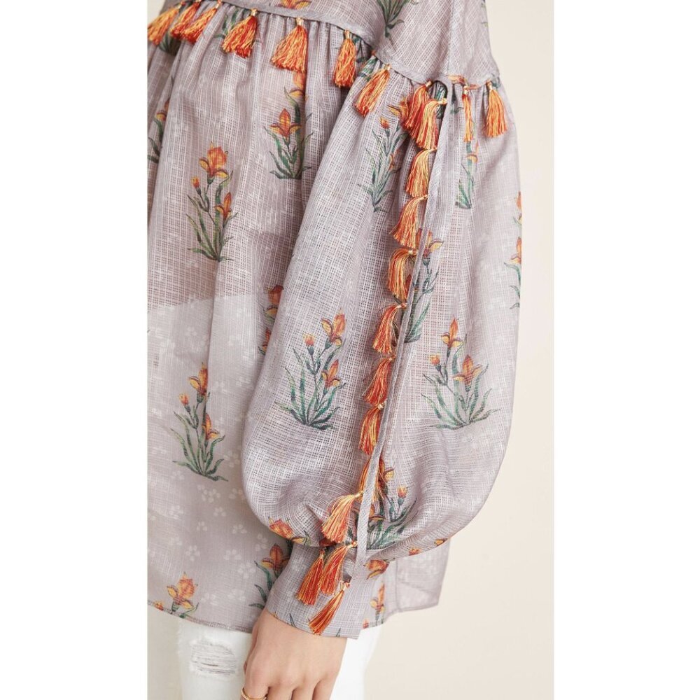 SACHIN + BABI Acacia Floral Tasseled Sheer Boho Blouse - Size S - Picture 2 of 15